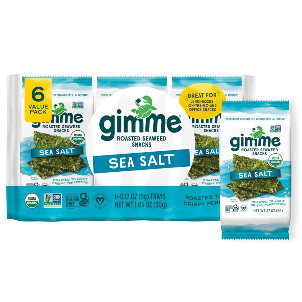 6 CT Sea Salt Organic Roasted Seaweed Snacks, 5g (0.17 oz)