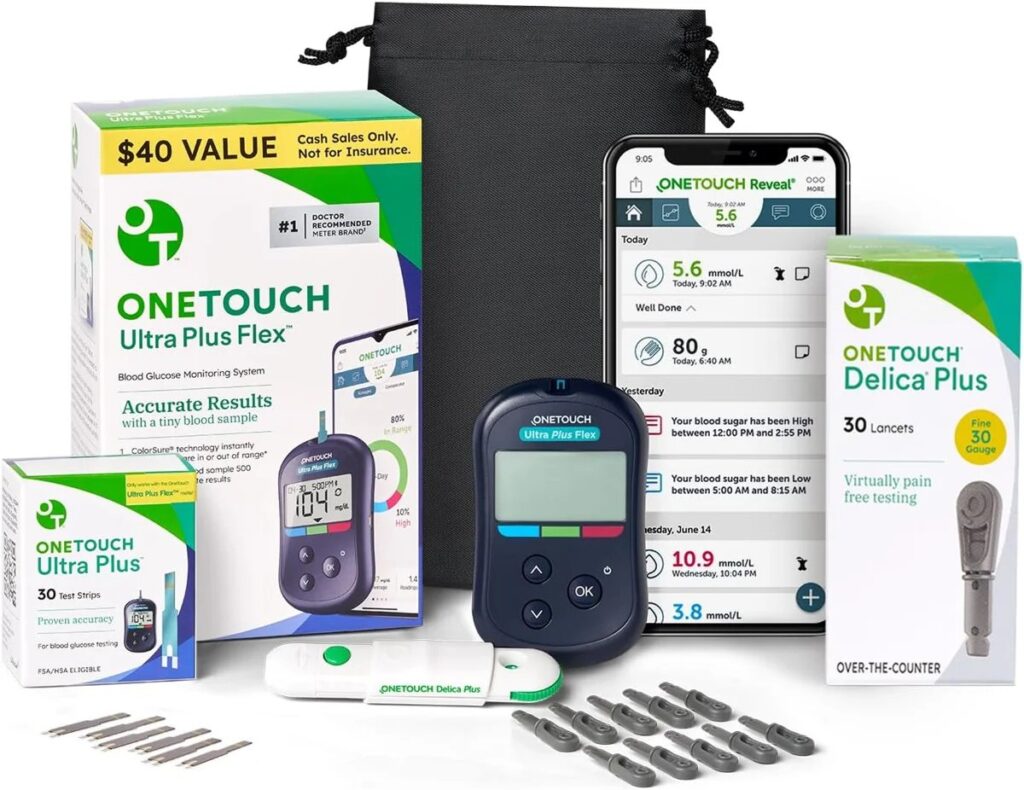 Blood Sugar Test Kit with Blood Glucose Meter, Lancing Device, 30 Lancets, 30 Test Strips and Carrying Case