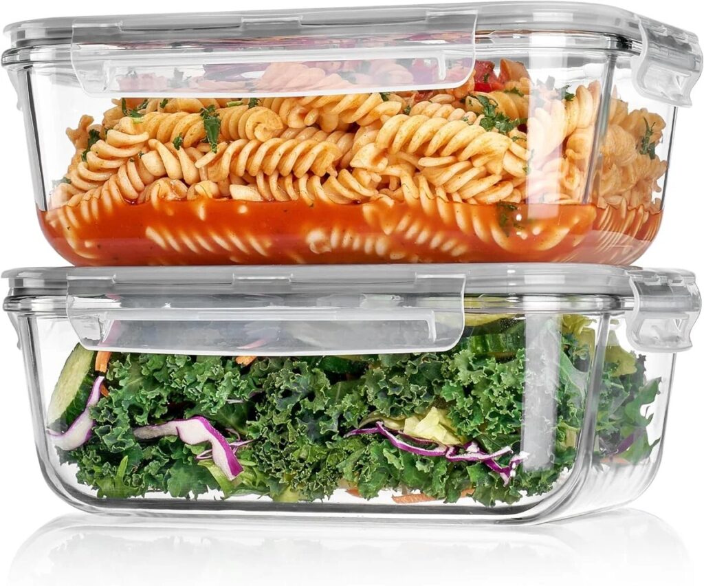 2 Pack, 63 oz Large Glass Storage Containers with Lids, Grey