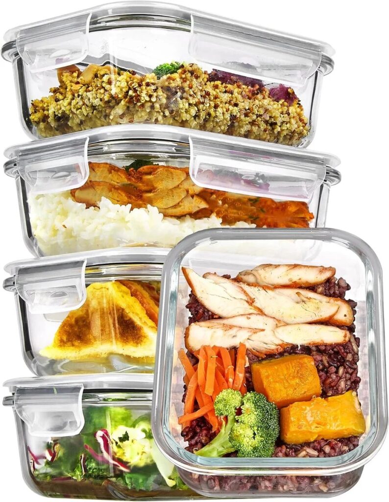 5 Pack, 22 oz Glass Storage Containers with Lids, Grey