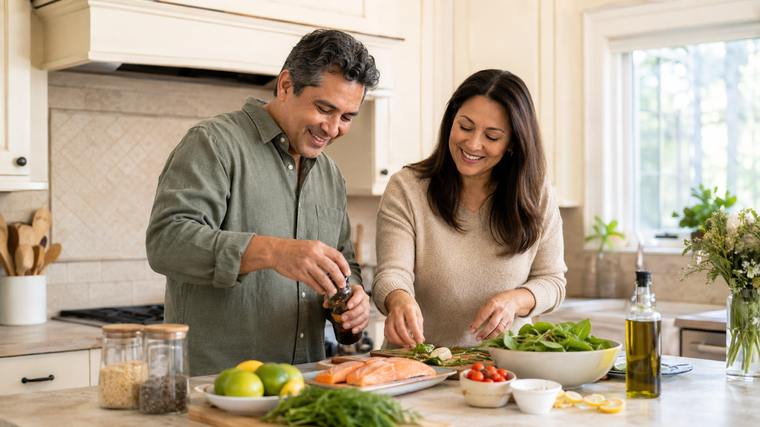 Couple preparing a healthy meal together