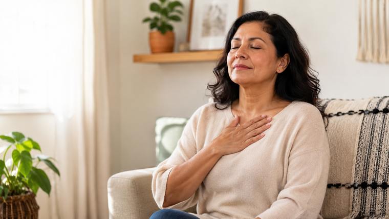 Taking a calm, mindful breath at home