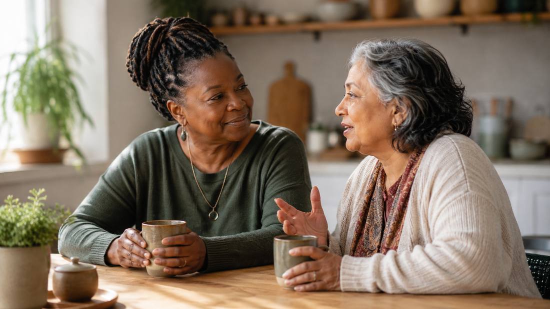 Two women sharing conversation and support