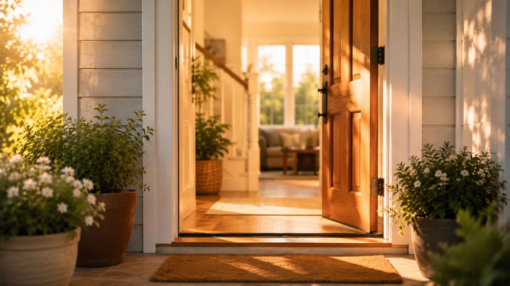 An open front door with warm light — a welcoming next step
